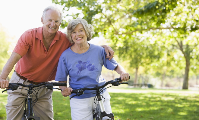 older couple riding bikes